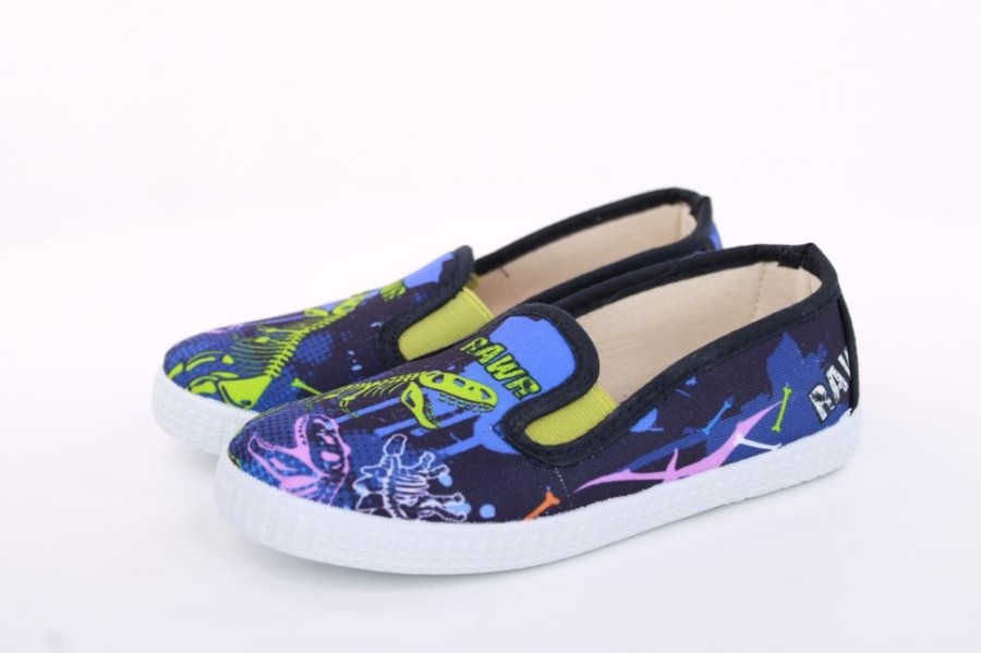 s`knöpfli S`Knopfli Kinder Hausschuh Schlupfschuh Jungen Dinosaurier- Motiv Blau S13 V28967 Rawr Blau Hausschuhe