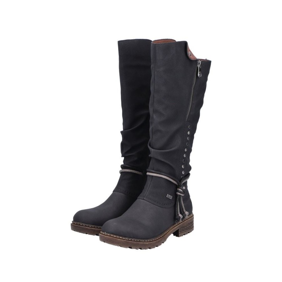 Rieker Rieker Antistress Damen Langschaftstiefel Stiefel Tex-Membran Warmfutter Nieten Kordel Schwarz S22 Z4759-01 Schwarz/Schwarz Stiefel