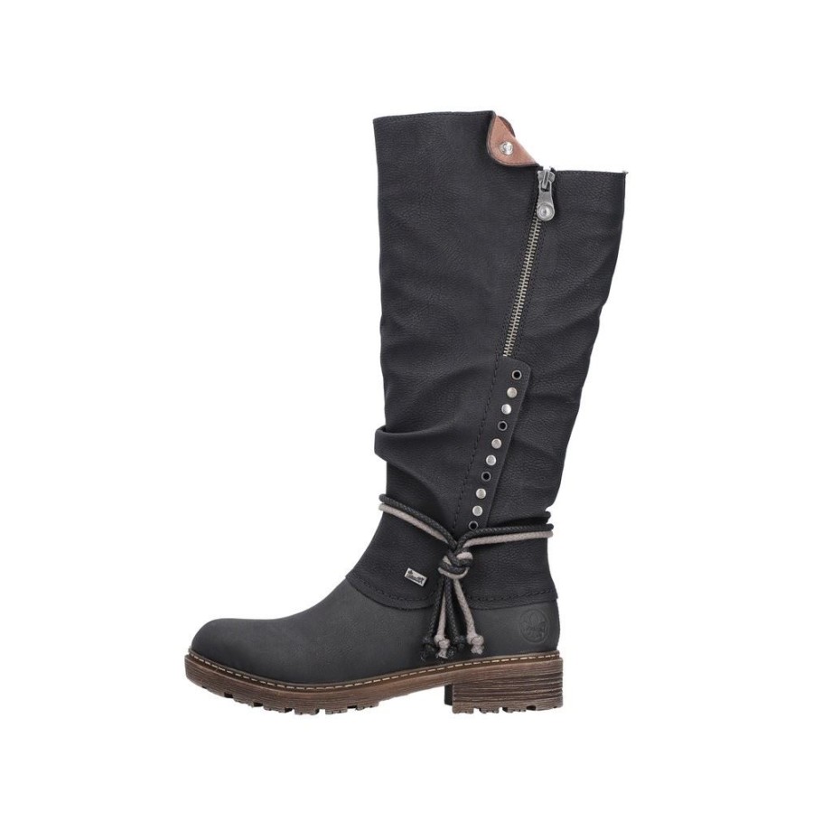 Rieker Rieker Antistress Damen Langschaftstiefel Stiefel Tex-Membran Warmfutter Nieten Kordel Schwarz S22 Z4759-01 Schwarz/Schwarz Stiefel