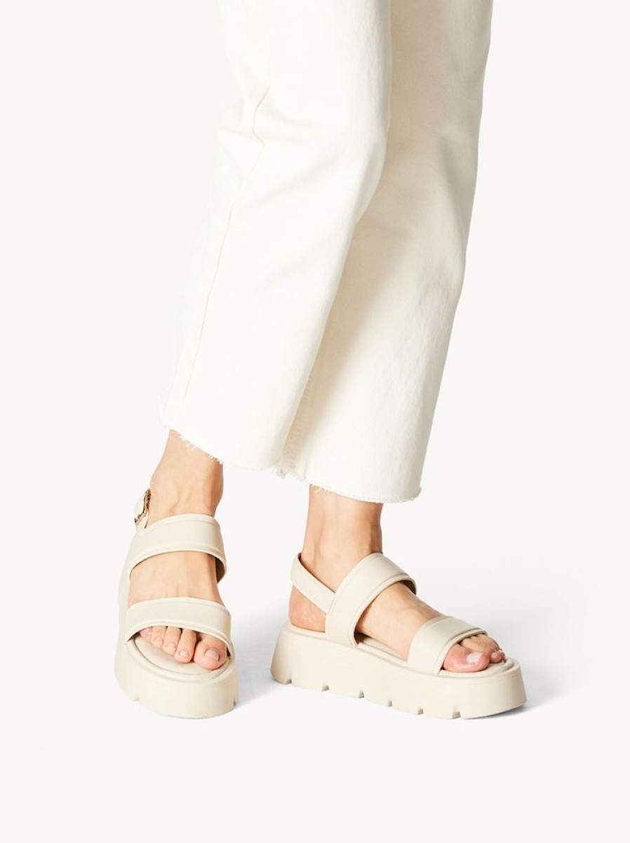 Tamaris Tamaris Sandale Leder Plateauabsatz Beige S13 1-1-28713-20 458 Ivory Uni Sandalen