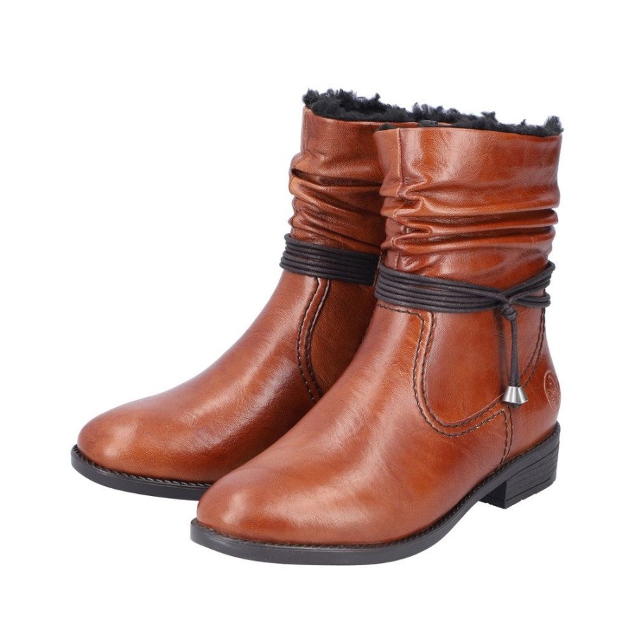 Rieker Rieker Damen Stiefelette Klassisch Warmfutter Zierkordel Braun S23 73691-24 Fuchs Stiefel