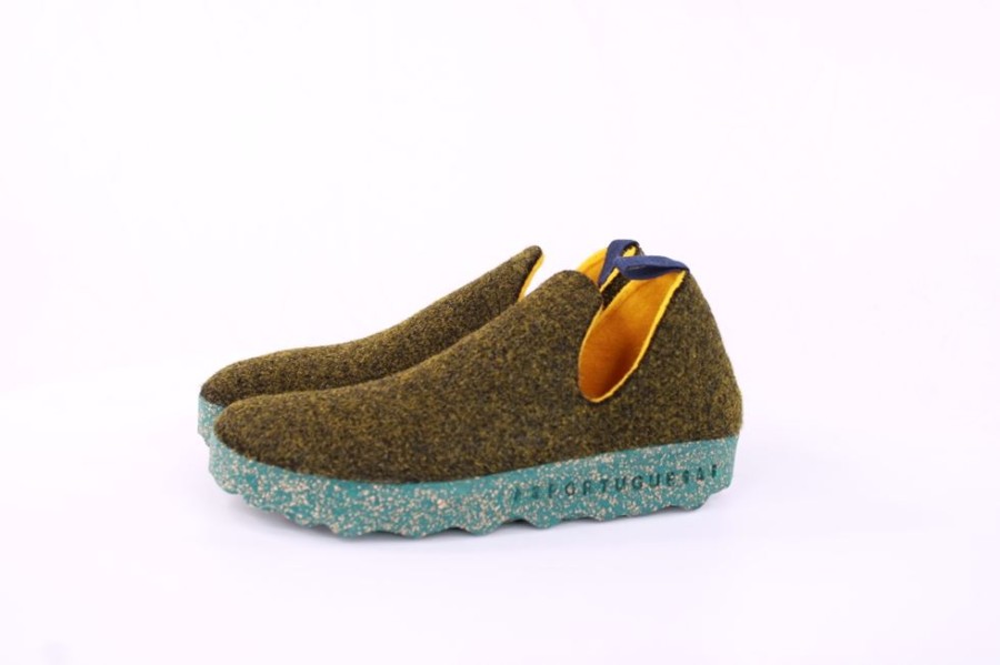 ASPORTUGUESAS Asportuguesas Slipper City Naturwolle Kork-Sohle Vegan Grun S21 P018003017 Forest Slipper