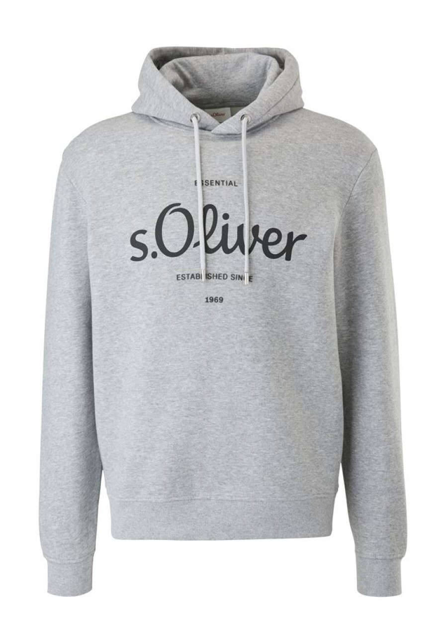 s.Oliver S.Oliver Herren Sweatshirt Logo- Print Kapuze Blau,Grau S22 2122819 9700 Grey/Black Pullover