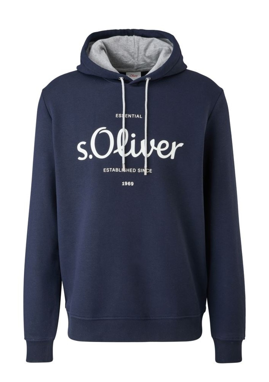 s.Oliver S.Oliver Herren Sweatshirt Logo- Print Kapuze Blau,Grau S22 2122819 9700 Grey/Black Pullover