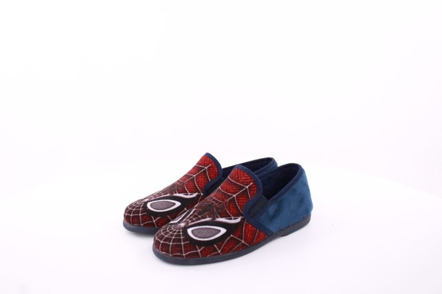 s`knöpfli S`Knopfli Kinder Hausschuh Schlupfhausschuh Spiderman- Motiv Blau S23 Can.Arana Marino Hausschuhe