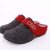 Fuß Fus Bequem Damen Hausschuh Pantolette Klettverschluss Grau S23 207-2/01 Grey/Red Hausschuhe