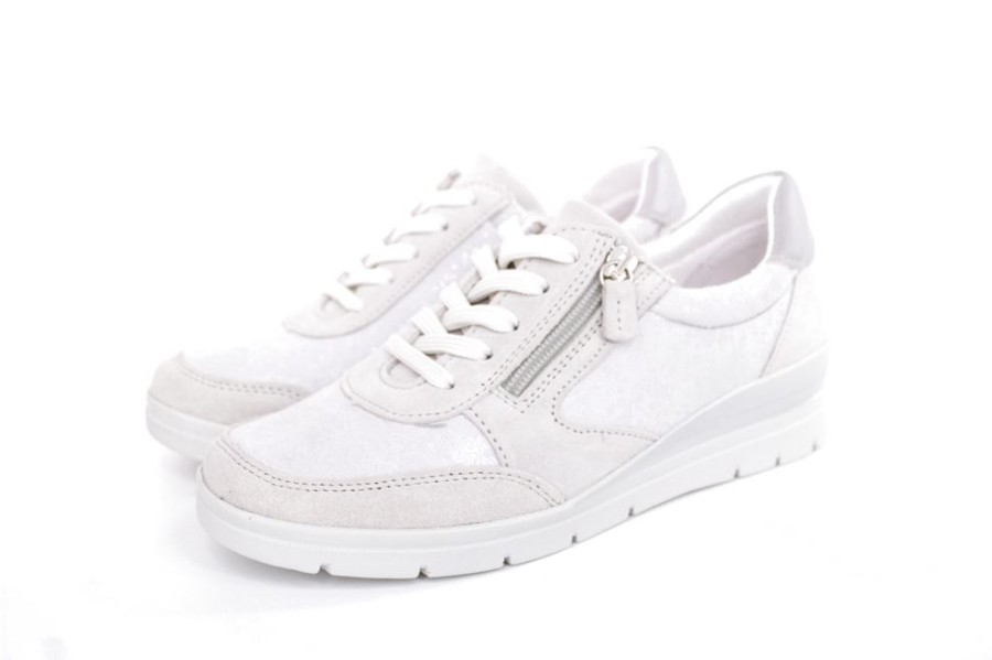 ACO Aco Luna 18 Damen Sneaker Leder/ Textil Wechselfusbett Florales Muster Grau S13 863/9309 1049 Ice Schnurer