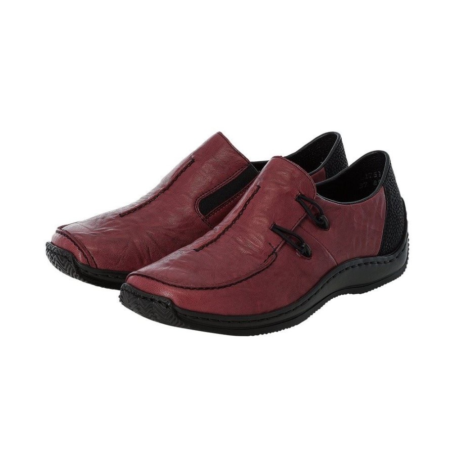 Rieker Rieker Antistress Damen Slipper Leder Rot S12 L1751-35 Wine/Schwarz Slipper