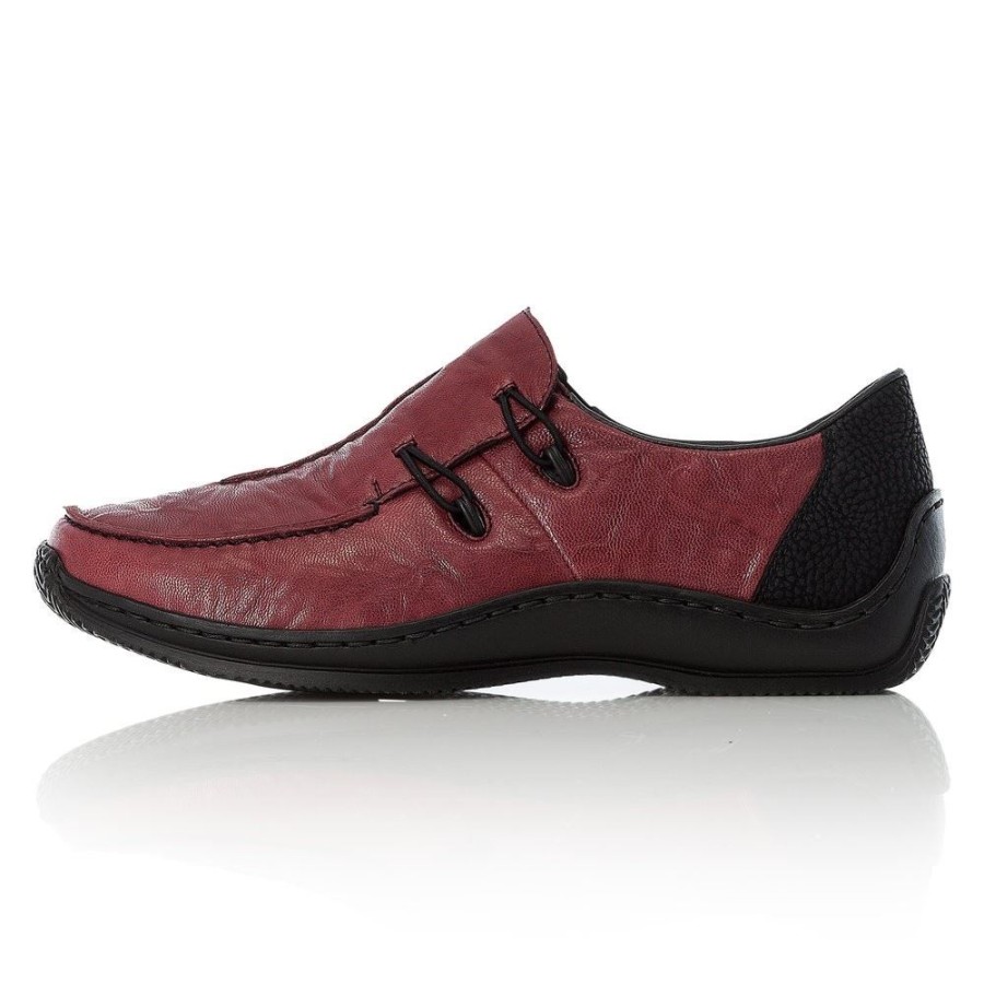 Rieker Rieker Antistress Damen Slipper Leder Rot S12 L1751-35 Wine/Schwarz Slipper