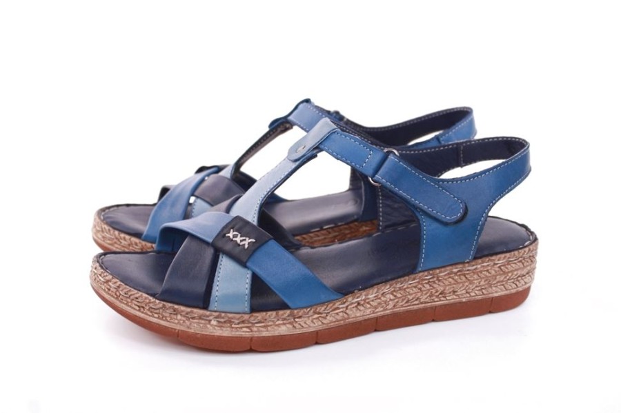 Andrea Andrea Conti Sandale Leder Keilabsatz Blau S12 18836041024 D.Blau/Jeans Sandalen