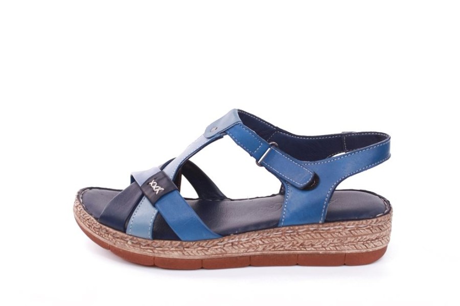 Andrea Andrea Conti Sandale Leder Keilabsatz Blau S12 18836041024 D.Blau/Jeans Sandalen