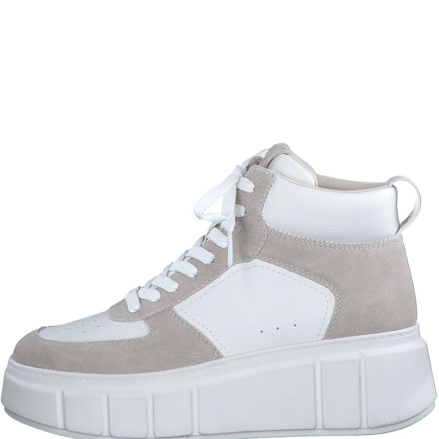 Tamaris Tamaris Sneaker High Plateau- Sohle Materialmix Weis S23 1-25213-41 143 White/Beige Stiefel