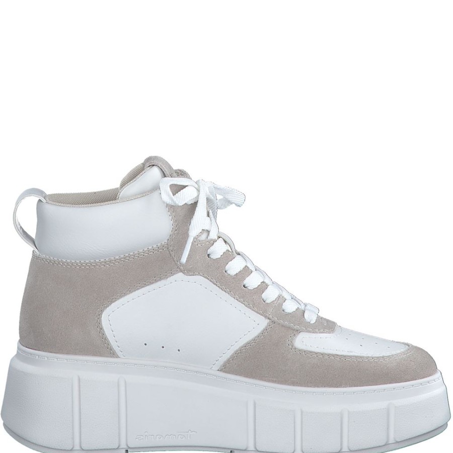 Tamaris Tamaris Sneaker High Plateau- Sohle Materialmix Weis S23 1-25213-41 143 White/Beige Stiefel