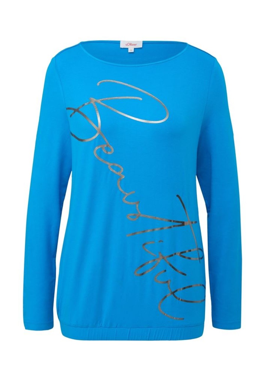 S.Oliver S.Oliver Longsleeve Mit Aufdruck Blau & Schwarz S23 2138908 T-Shirt