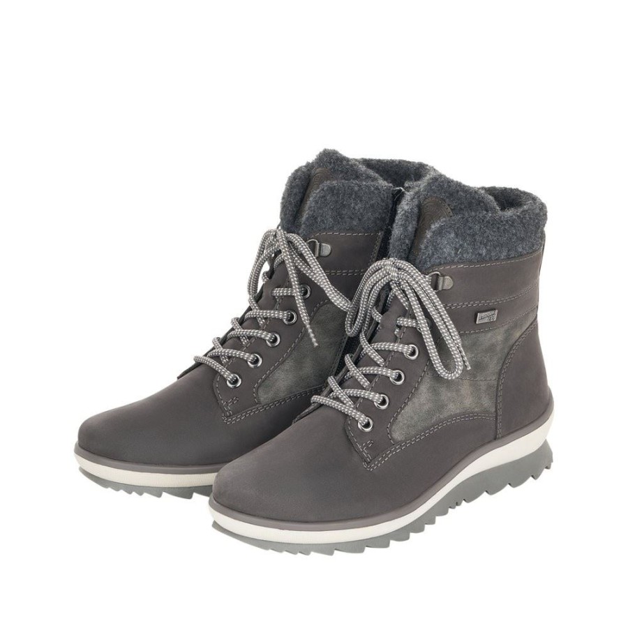 Remonte Remonte Damen Schnurstiefelette Schnurboots Rauleder Tex- Membran Warmfutter Schurwolle Wechselfusbett Grau S22 R8477-45 Granit/Smoke/Gr Stiefel