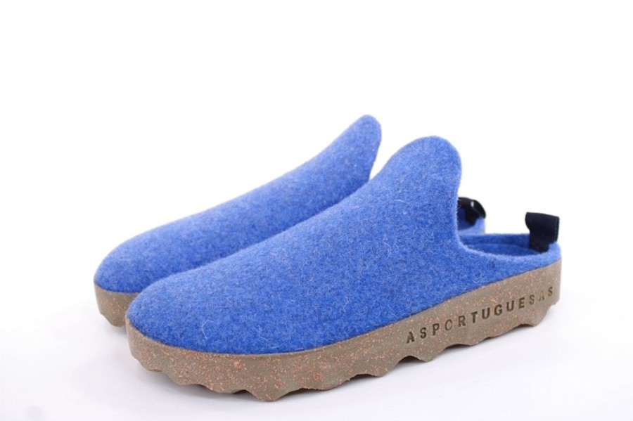 ASPORTUGUESAS Asportuguesas Damen Pantolette Wolle Kork Vegan Nachhaltig Blau S22 P018023052 Indigo Blue Pantoletten