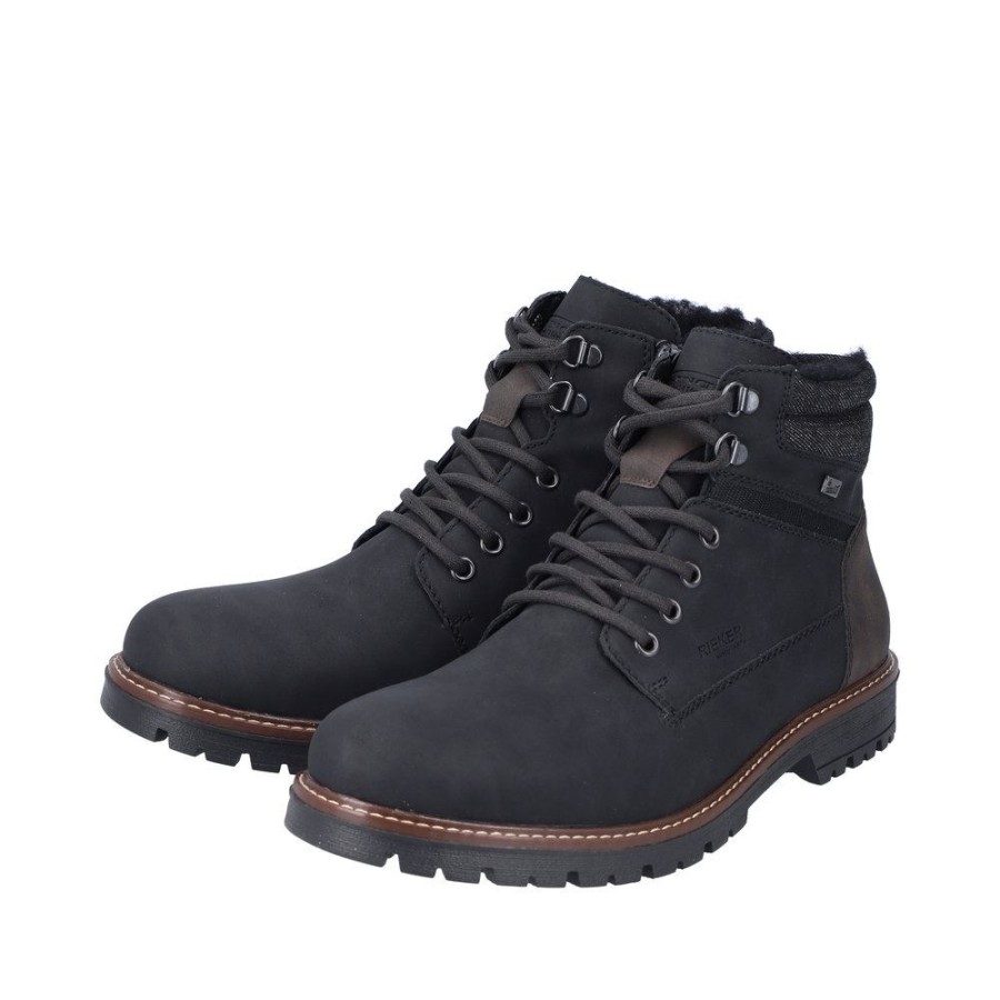 Rieker Rieker Herren Schnurboots Tex- Membran Schurwoll- Futter Schwarz S23 F3611-00 Black/Moro/Schw Stiefel