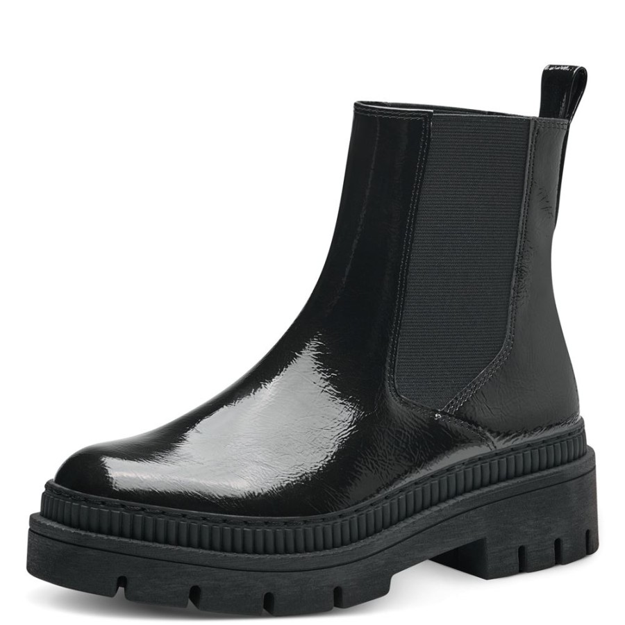 Marco Marco Tozzi Chelsea Boot Blockabsatz Komfortweite Schwarz S23 2-25822-41 589 Purple Pate Stiefel