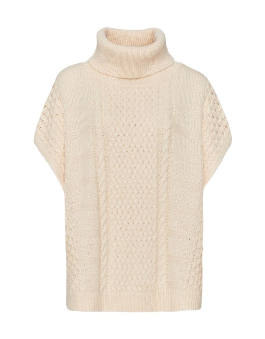 OPUS Opus Abraidy Cape Poncho Zopfmuster Groser Kragen Beige S22 1010985934100 1006 Soft Cream Pullover