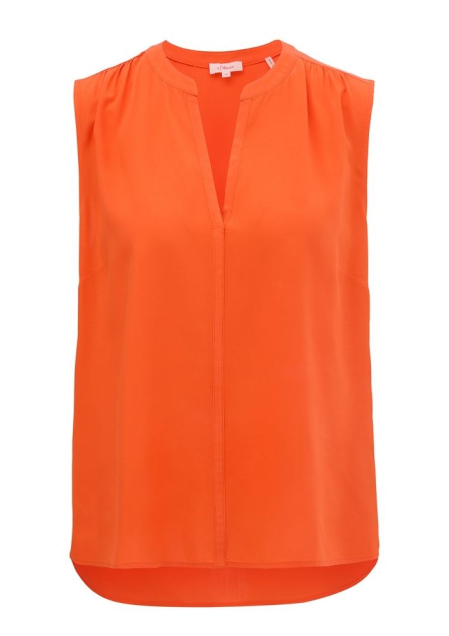 s.Oliver S.Oliver Viskosebluse Mit Raffung Weis, Orange S13 2131743 Bluse