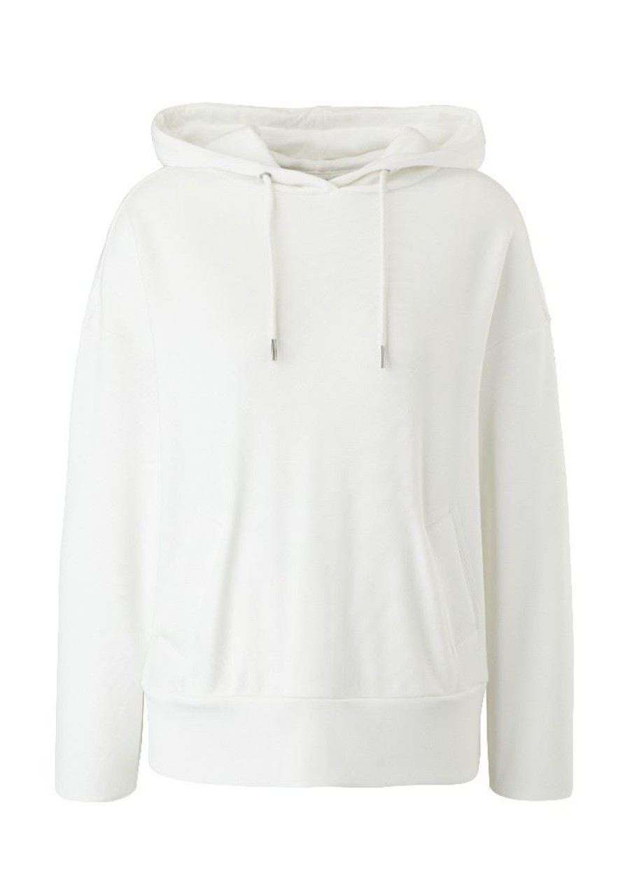 QS Qs Designed By Swatshirt Aus Viskosemix Weis, Schwarz S22 2120112 0200 White Pullover